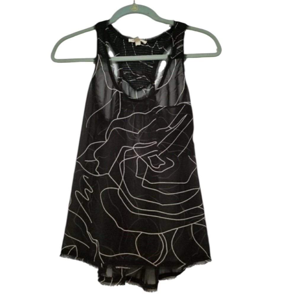 Urban Outfittters Sheer Rose Sketch Print Tank, Black, Size Small